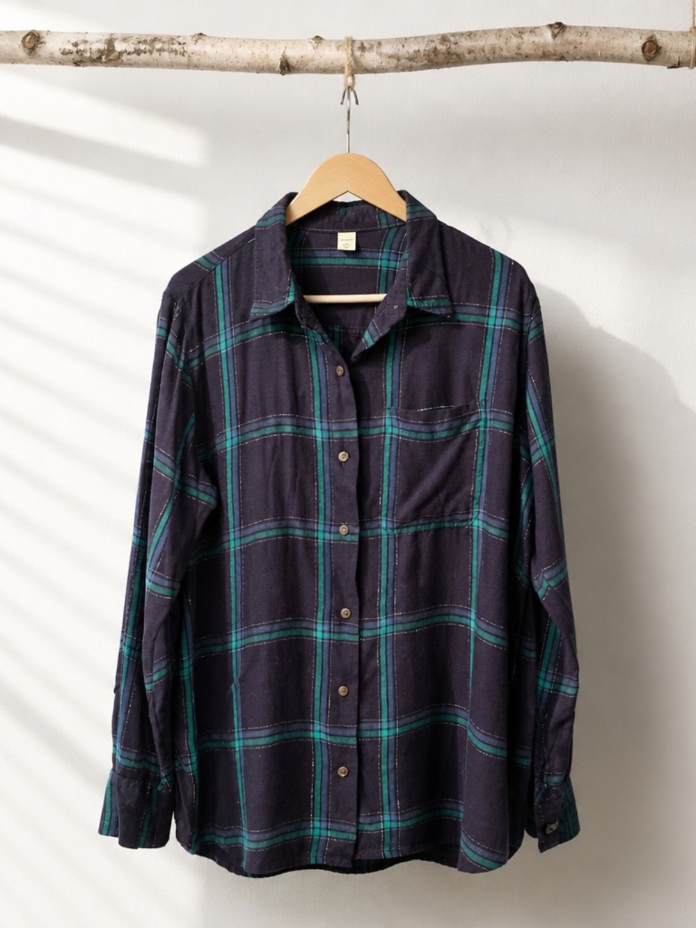 Old Navy Navy and Green Plaid Button-Down Shirt